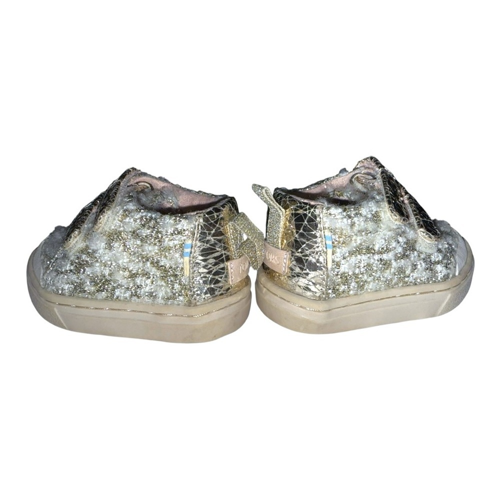 TOMS Girls Gold Tweed Glitter Velcro Sneakers Size T2 Toddler Sparkle Shoes - Picture 5 of 11